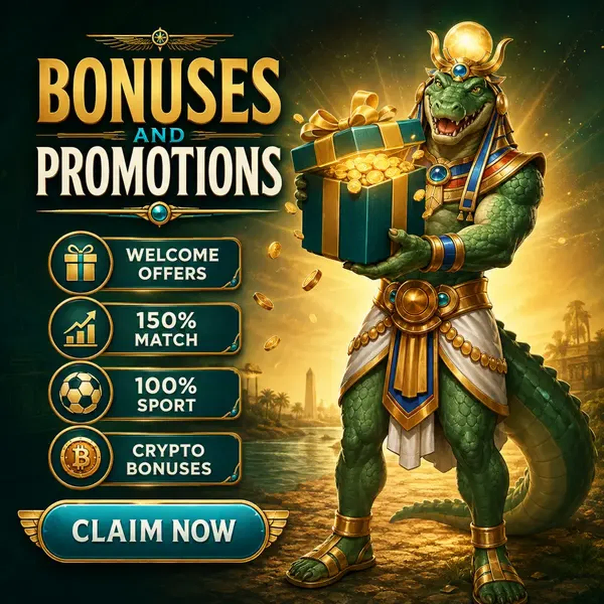 Un crocodile athlète révèle une boîte cadeau bonus lors de la célébration de bienvenue du casino AmunRa